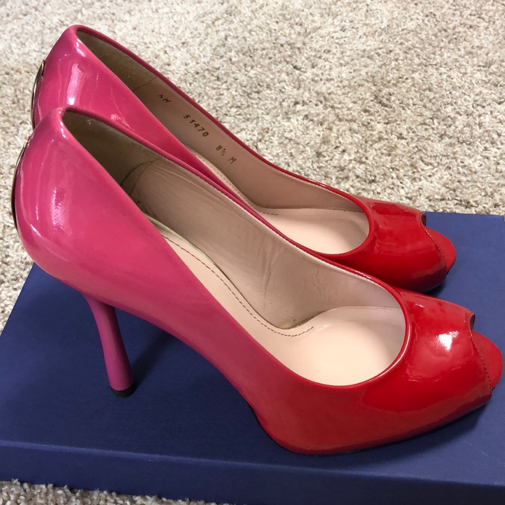 Stuart Weitzman 8.5 Idbaton Red Degrade peep toe